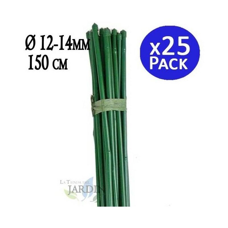 Tuteur en bambou plastifié 150 cm, diamètre de bambou 12-14 mm (Pack 25). Tiges de bambou écologiques pour attacher les arbres