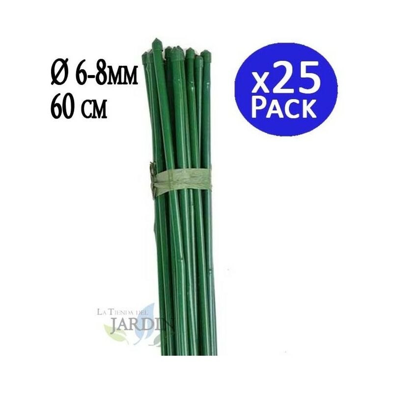 Tuteur en bambou plastifié 60 cm, diamètre de bambou 6-8 mm (Pack 25). Tiges de bambou écologiques pour attacher les arbres