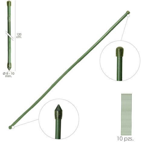 10 Tuteurs Pour Plantes 120 Cm - Acier Plastifié Vert - Pour Tomates, Haricots, Potager