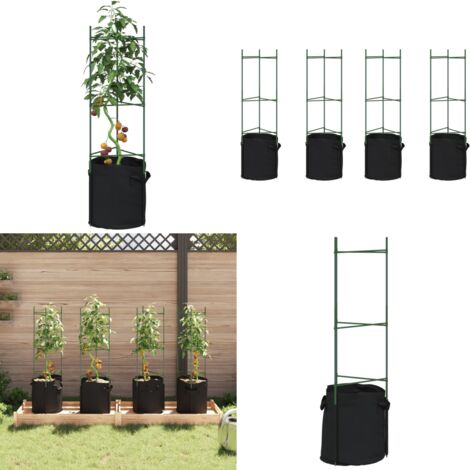 Tutores para tomates con bolsa 4 uds de acero y PP 116 cm - Soporte para plantas - Tutores para enredaderas