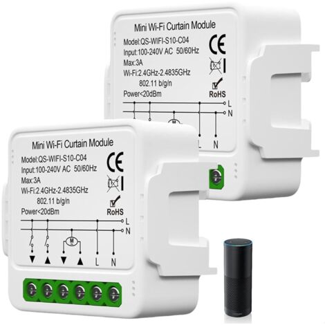 Tuya 2-Pack WiFi 2.4GHz Smart Roller Shutter Switch Modules with Alexa Smart Control, App Control, and Timer for Roller Shutter Motor