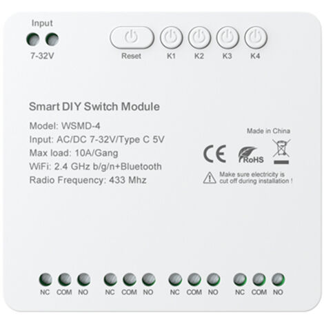 Tuya 4-Kanal Kompakt-WLAN-Smart-Schaltmodul, Timerprogrammierung, Google Home Sprachsteuerung, App- und Fernbedienungssteuerung