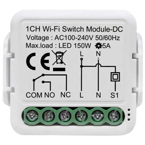 Tuya app contact sec module de commutation de relais wifi, 1 canal DC 12 / 24V AC 100-240V, fonctionne avec Alexa Google Home