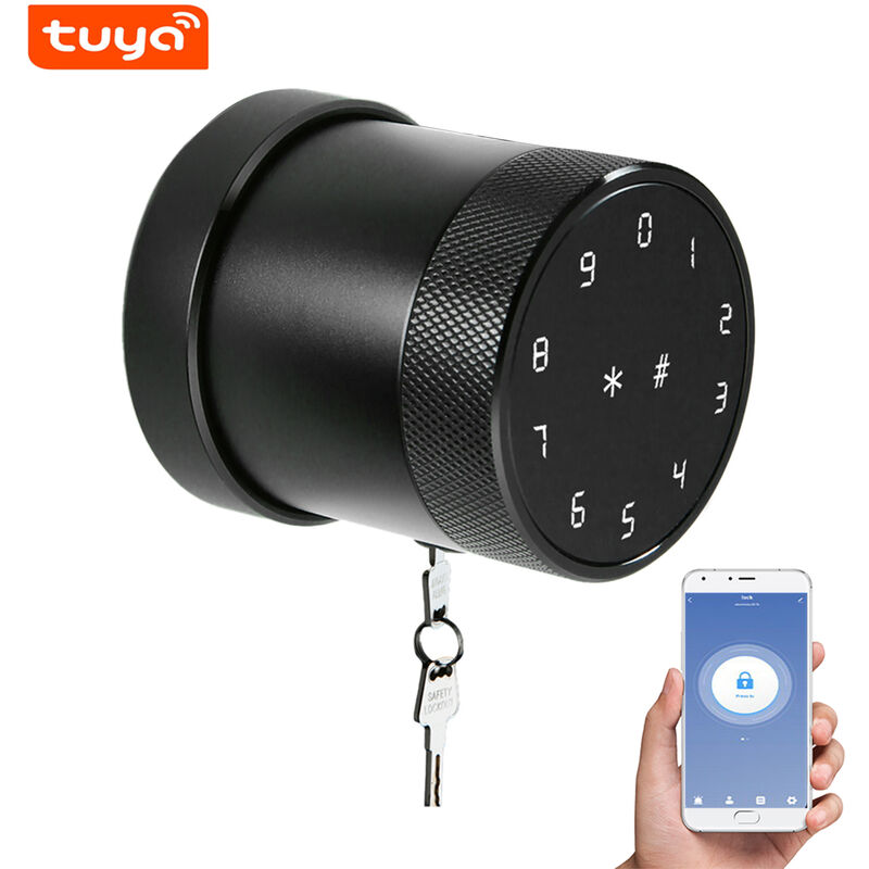 

Tuya BT Smart Home Cerradura de puerta antirrobo Metodo de desbloqueo redondo: Control remoto / Contrasena / Tarjeta / Llave Sin huella digital