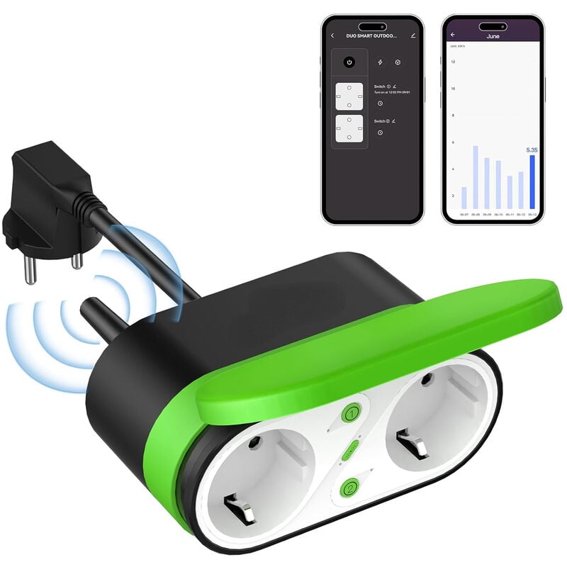 Gotrays - Tuya double socket Outdoor, outdoor socket, imperméable à l'eau, wlan socket, outdoor, outdoor plug, télécommande d'application, double