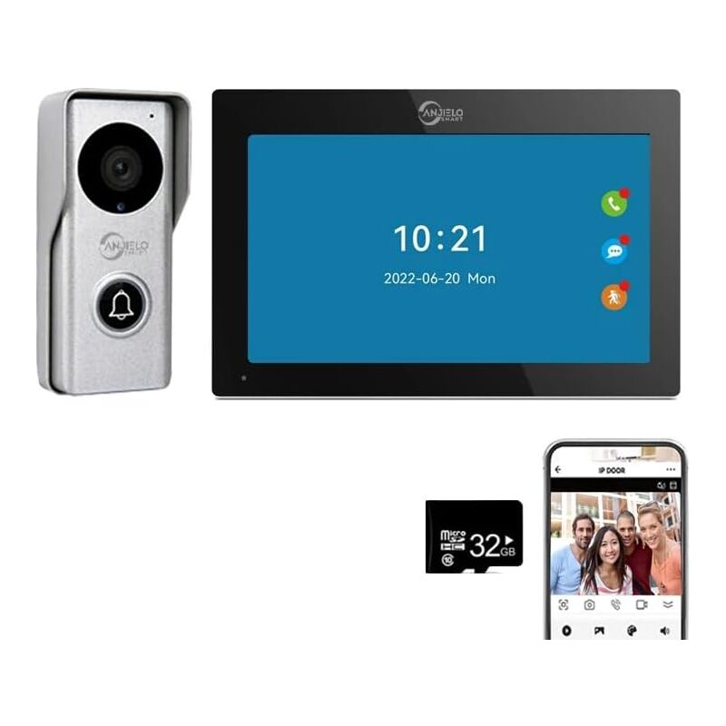 Gotrays - Tuya Interphone vidéo 1080p avec système de moniteur tactile de 7', caméra de portière vidéo, kit de téléphone interphone vidéo WiFi