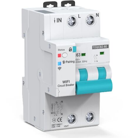 Tuya Interruttore Automatico MCB da 63A Smart WIFI con Contatore di Energia  2 Pulsanti