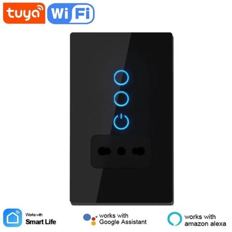 Tuya Interruttore Touch Nero Smart WiFi con Presa Italiana  Dimensione: 2 Pulsanti