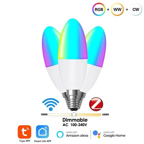 LED LAMPADINA 4.5W E14 CANDELA SMART RGB WW CW  ALEXA & GOOGLE HOME  COMPATIBLE