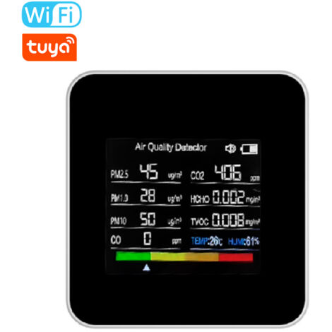 Tuya Monitor intelligente della qualità dell'aria 14 in 1 con WiFi, rilevatore di CO2 per interni, CO2/CO/TVOC/HCHO/PM2.5/PM1.0/PM10/Umidità/Ora/Data