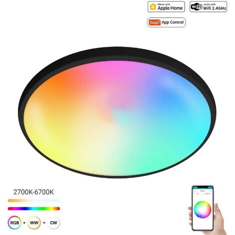 Tuya Plafoniera a Led 24W da Soffitto Smart Bluetooth RGBCW Ultrasottile  Nero