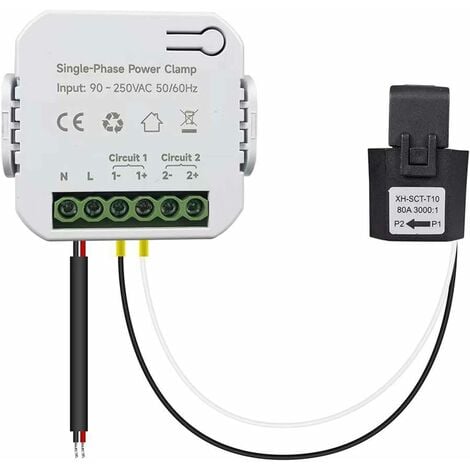 QIEDIE Tuya Smart Meter Energy Monitor Statistiques actuelles Compteur d'énergie 80A avec pince CT App kWh App contrôle