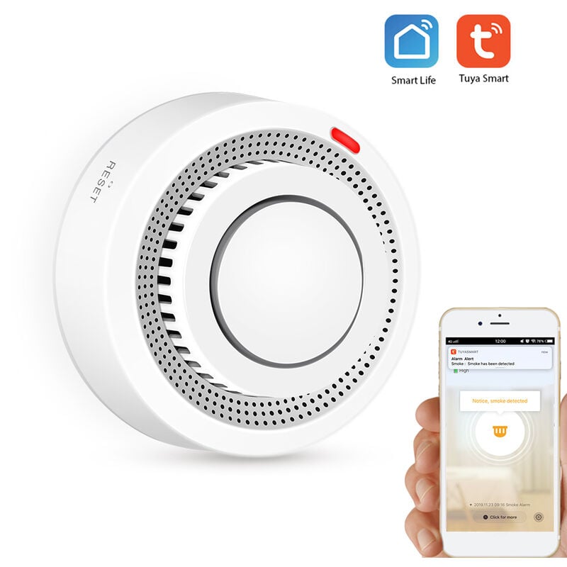 Decdeal - Tuya Smart Smoke Detector WiFi Smart Smoke Detection Alarm Support Mobile app Remote Control