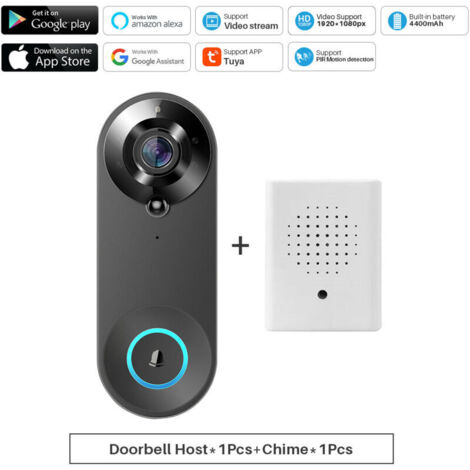 Tuya Smart Video Doorbell 1080P WiFi Video Intercom Camera Two-Way Audio Works with Alexa Echo Show Google Home