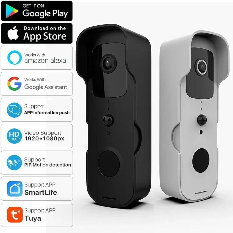 Shyne - Tuya Smart Video Doorbell WiFi 1080P Video Intercom Doorbell ip Camera Two Way Audio Works with Alexa Echo Show Google Home (White)
