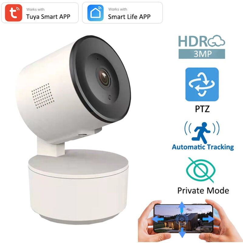 Tuya Smart WiFi 3MP IP Camera Securite Suivi Automatique Detection de Mouvement Interphone Vocal Interi Bebe Monit Camera avec Onvif