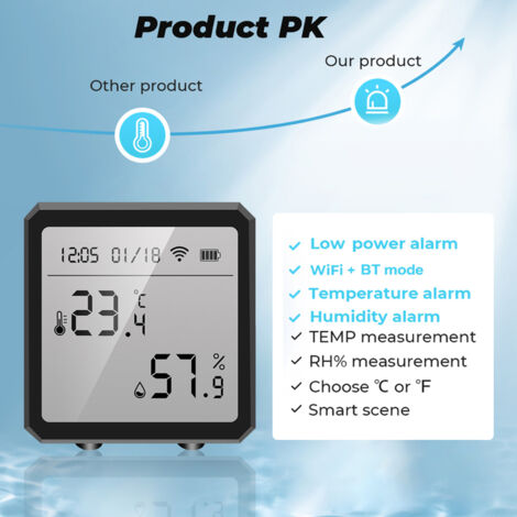 Tuya Smart WiFi Temperatur Feuchtigkeitssensor Innen Hygrometer Thermometer APP Fernbedienung mit LCD Bildschirm T&H Sensor ℃/℉ Umschaltbar Kompatibel mit Alexa Google Home