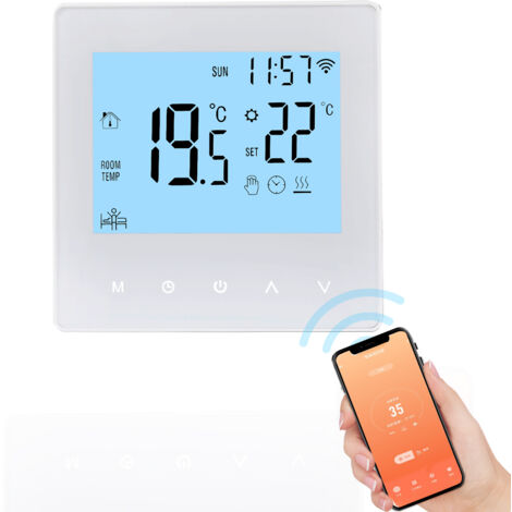 DECDEAL Tuya Smart WiFi-Thermostat, digitales programmierbares LCD-Display, Fußbodenheizungs-Temperaturregler, intelligenter digitaler Wandthermostat, weiß, BL-2, 16 A, für elektrische Heizung