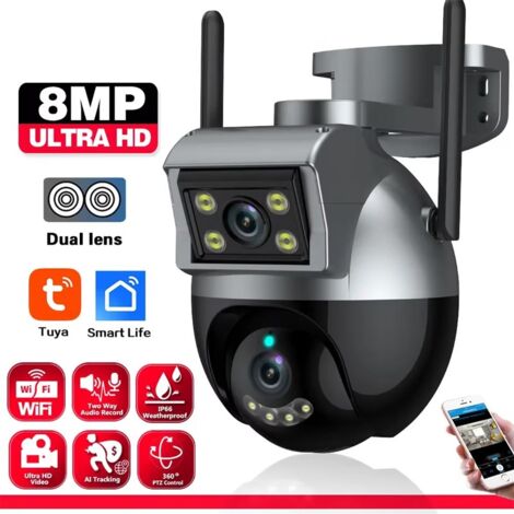 Tuya Telecamera di Sicurezza a Doppia Lente Smart WiFi PTZ  8.0 MP