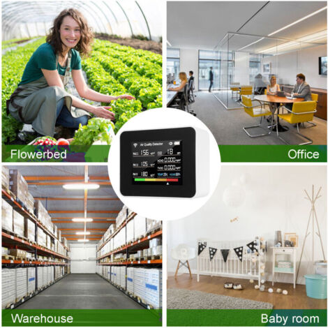 Tuya WiFi 13-in-1 Monitor per la qualità dell'aria in ambienti interni: rileva CO₂, TVOC, HCHO, PM2.5, PM1.0, PM10, umidità e temperatura, ora, data, sveglia, timer, cronometro, ideale per uffici.