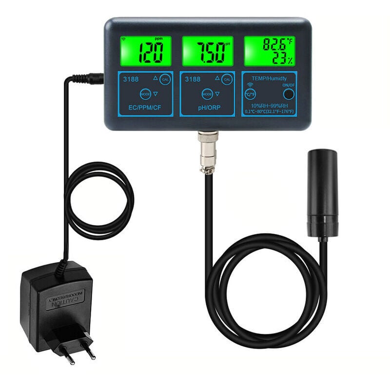 Gotrays - Tuya WiFi 7in1 Testeur de qualité de l'eau Analyseur d'eau multi-paramètres Affichage numérique PH/ORP/EC/PPM/CF/Humidité/Température