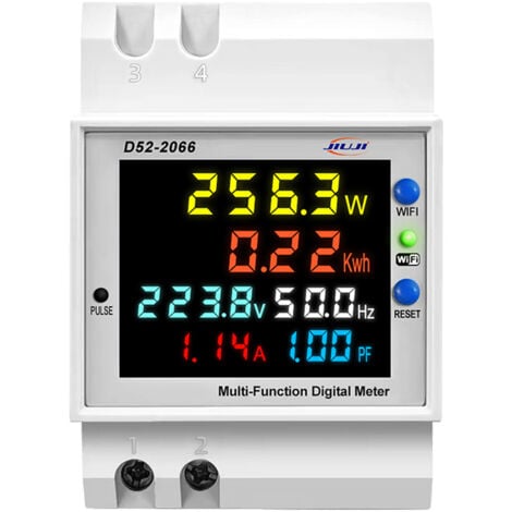 LIFCAUSAL Tuya WiFi Home Compteur d'électricité intelligent à affichage numérique Compteur de tension et de courant sur rail DIN Compteur de fréquence de facteur de puissance multifonction avec fonction de mém