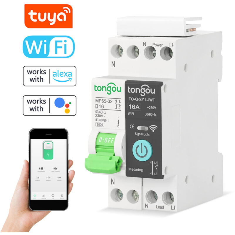 Lifcausal - Disjoncteur intelligent Tuya Wifi Télécommandes sans fil Contrôle des télécommandes app pour téléphone portable Affichage des équipements