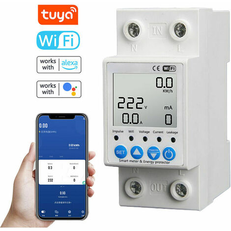 Tuya WiFi interrupteur de Protection Intelligent contre les fuites surveillance de la tension disjoncteur fonction de minuterie compteur de puissance commande vocale