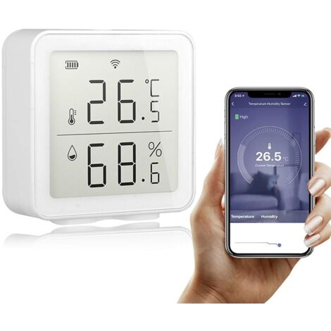 Tuya WiFi Kabelloser Temperatursensor, LCD Digital Hygrometer Thermometer, Smart Temperatur- und Feuchtigkeitssensor, Kompatibel mit Alexa