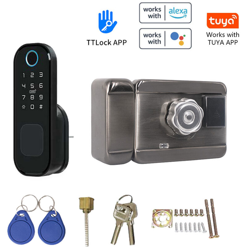 Decdeal - Tuya WiFi sans câblage étanche serrure à empreinte digitale Code numérique serrure de porte électronique pour la sécurité de la maison