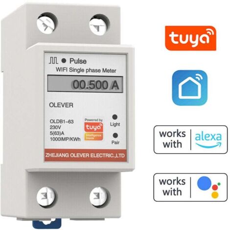 Tuya WiFi Smart Metering Energiezähler Einphasenzähler Mobiltelefon-APP-Fernbedienungen Anzeige Spannung Strom Wirkleistung Stromverbrauch Anzeigezähler