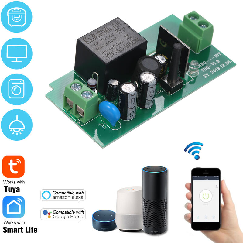 

Tuya WiFi Smart Switch 10A / 2200W interruptor inalambrico remoto del temporizador de control de aplicacion universal Smart Home Automation modulo de