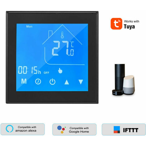 Tuya Wifi Smart Thermostat Boiler Heating Boiler Thermostat Touch Screen/App Control Supports Power 3A Voice Control Black
