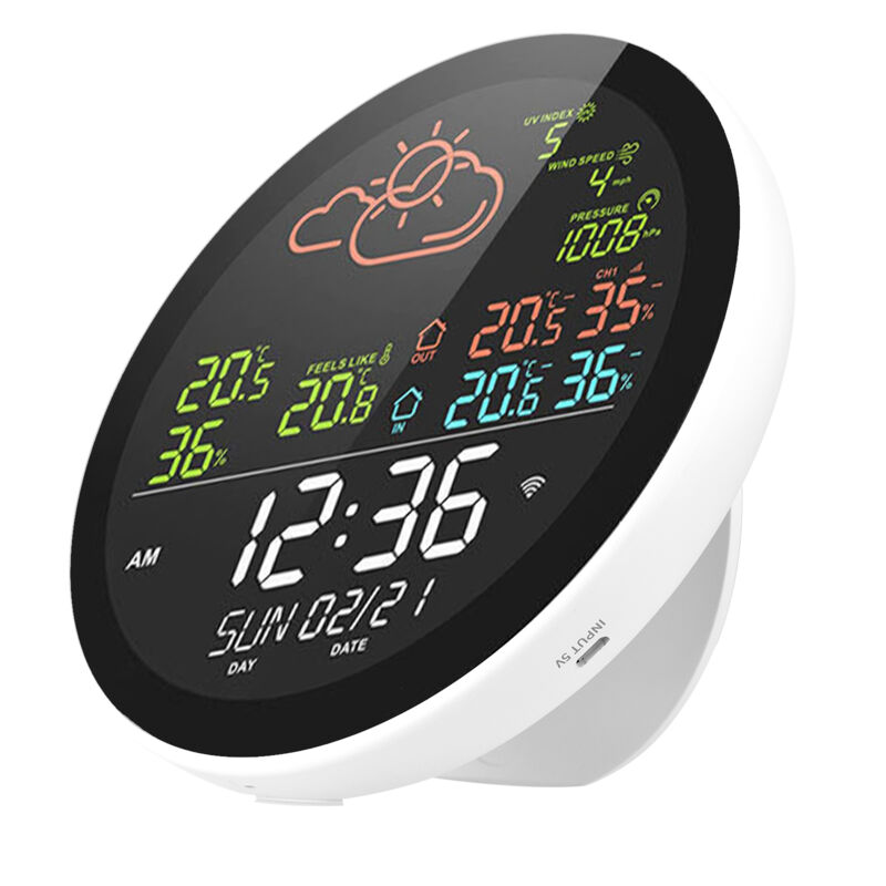 Tuya Wifi Station météo intelligente avec horloge température intérieure et extérieure et compteur d'humidité grand écran couleur horloge météo Temp.