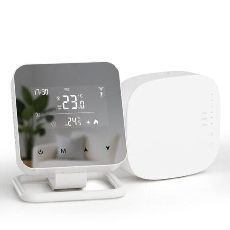 Tuya WLAN-Smart-Thermostat für Heizkessel, programmierbarer, kabelloser Tagesthermostat mit Empfänger, kompatibel mit Alexa und Google Home, batterie- oder USB-betrieben