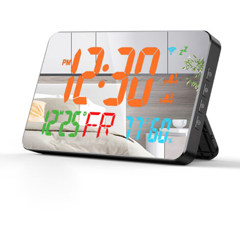 Tuya WLAN-Smartwatch mit Kalender, Temperatur- und Luftfeuchtigkeitsanzeige, LED-Display, automatischer Kalibrierung, 4 Helligkeitsstufen und Temperaturwarnung per App