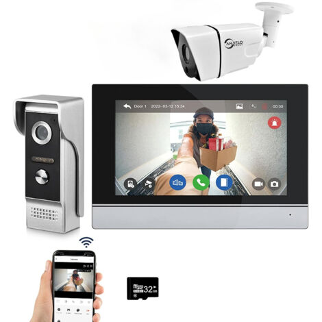 Tuya WLAN-Video-Türsprechanlage mit 7-Zoll-Touchscreen, 1080p-Kamera, Türklingel und Smart-Intercom-Kit mit Tuya-App und Bewegungserkennung. Lieferumfang: 1 Türklingel, 1 Monitor und 1 Kamera