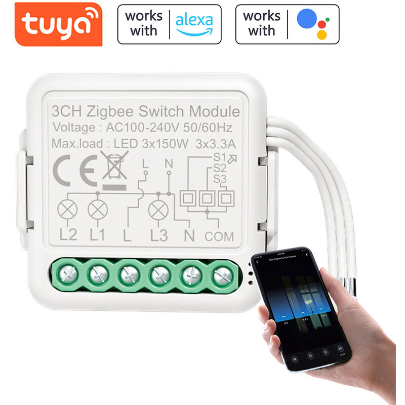 

Tuya ZigBee Modulo de interruptor de luz de 3 vias Control de luz Aplicacion de telefono movil Control remoto inteligente Compartir en casa con