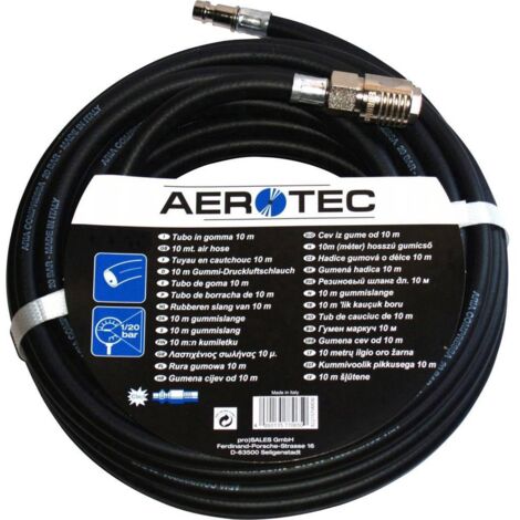 Tuyau à air comprimé 10 m – Pression 20 bar – Ø intérieur 6 mm – Flexible en polyuréthane – Raccord rapide 1/4' compatible – Aerotec - X069811