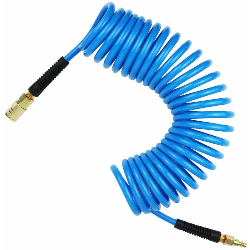Tuyau à air comprimé pu 7.5 m de long 6 mm id x 9.5 mm ad avec raccords rapides 1/4', Limiteur de flexion, Bleu