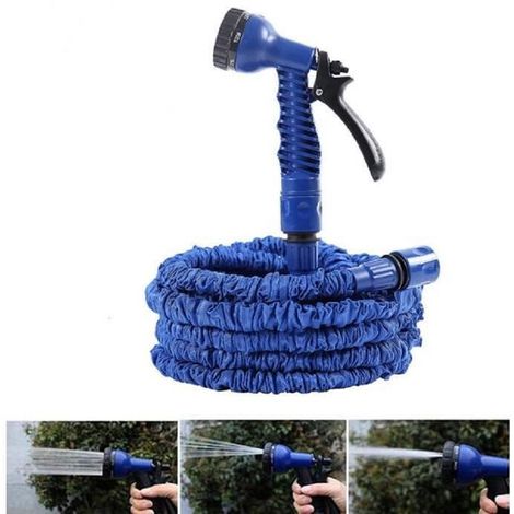 Generic Tuyau arrosage extensible avec pistolet à eau - 30m - Bleu