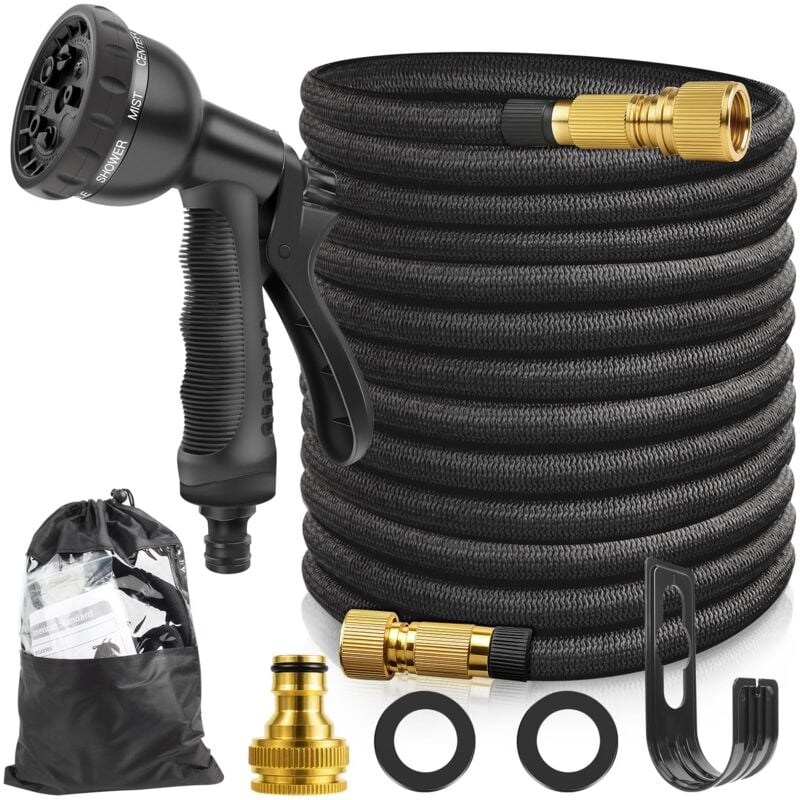 Tuyau Arrosage Extensible 15m/50ft, Tuyau d'Arrosage Flexible avec 8 Types De Jets, Tuyaux d'Arrosage Avec Raccords En Laiton Massif Et Noyau En