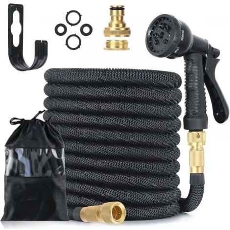 Tuyau Arrosage Extensible 7.5m, Tuyau d'arrosage Extensible avec 8 Modes d'arrosage, Connecteur en Laiton Massif avec Adaptateur 3/4" et 1/2" pour Jardin et Lavage de Voiture