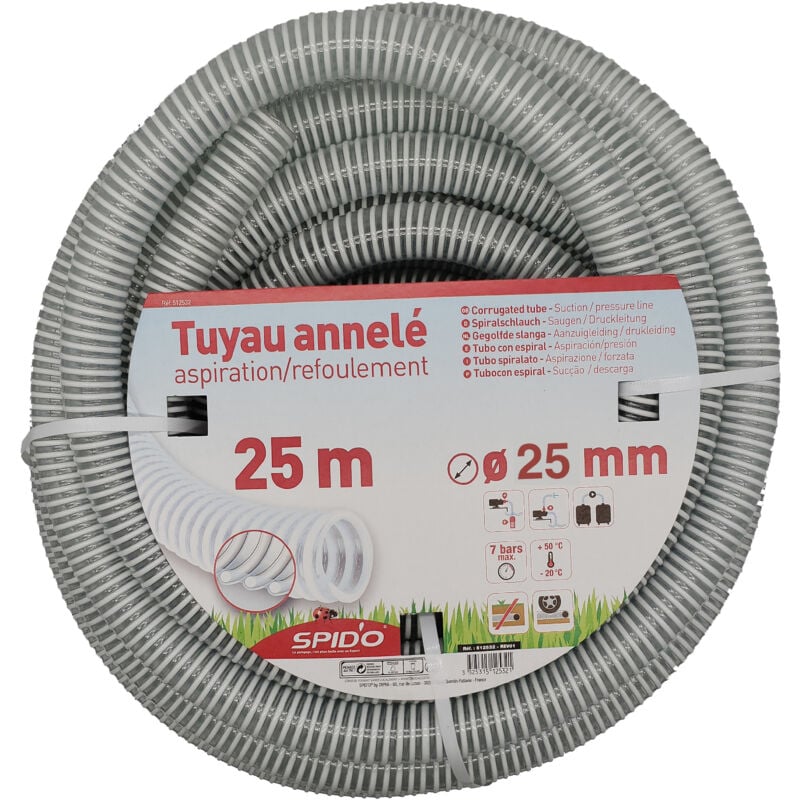 Tuyau en pvc armé souple à spirales 25 m ø 25 mm - Spido