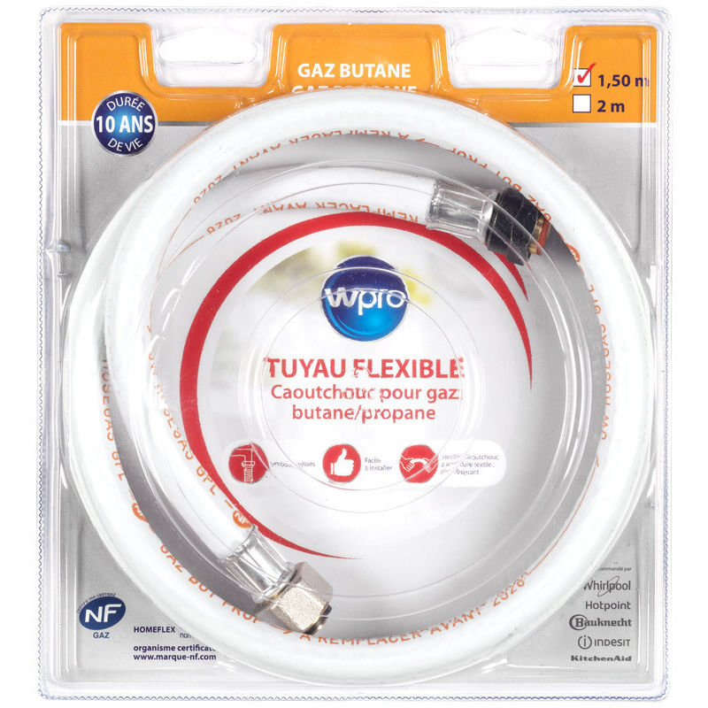 Tuyau gaz butane/propane 1.5m 10ans embout mecanique tbc158 Wpro 481181729052