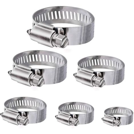 Tuyau Clips, 36 pièces réglable 6–51 mm Gamme en acier inoxydable Colliers de serrage Assortiment de 8 tailles pour famille Tuyau d'eau, réservoir de gaz, tube d'automobiles, etc.