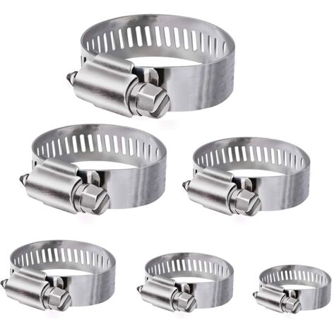Tuyau Clips, 36 pièces réglable 6–51 mm Gamme en acier inoxydable Colliers de serrage Assortiment de 8 tailles pour famille Tuyau d'eau, réservoir de gaz, tube d'automobiles, etc.