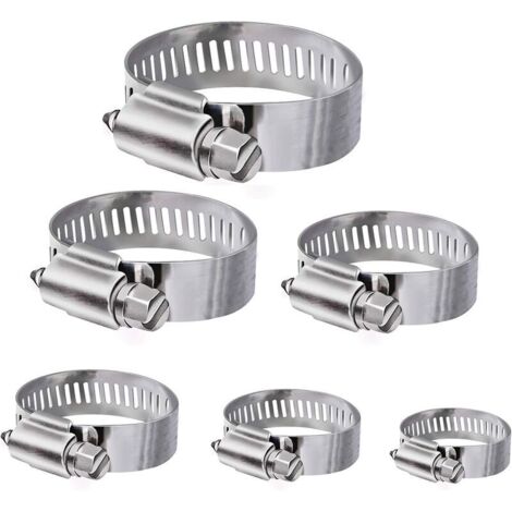 Tuyau Clips, 36 pièces réglable 6–51 mm Gamme en acier inoxydable Colliers de serrage Assortiment de 8 tailles pour famille Tuyau d'eau, réservoir de gaz, tube d'automobiles, etc.