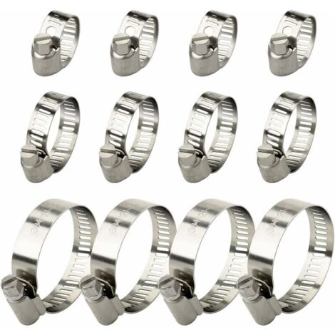 Tuyau Clips Réglable Colliers de Serrage Assortiment de 3 tailles 12 pièces(10-16 mm，16-25mm，21-44mm)
