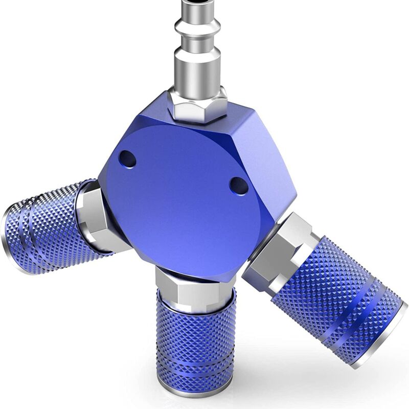 Tuyau D'Air 3 Voies Raccords de Tuyau D'Air 1/4 Po NPT Raccords de Compresseur D'Air Accessoires de Compresseur D'Air (Bleu)